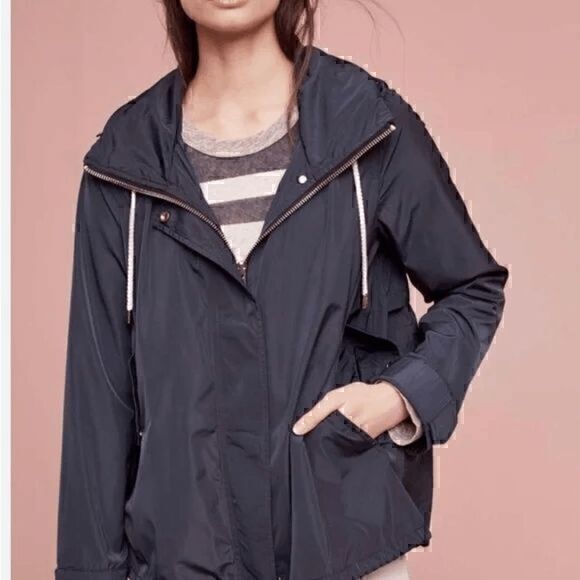 NVLT Anthropologie Womens Cinched Navy April Showers Raincoat Jacket Size XS - Picture 1 of 9